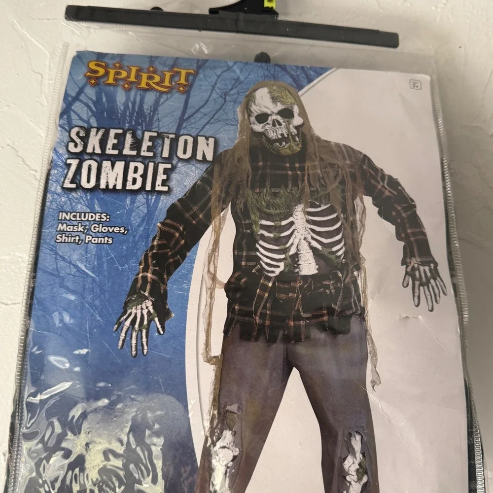 Spirit Halloween Skeleton Zombie Child Costume Medium 8-10 Halloween Mask Gloves